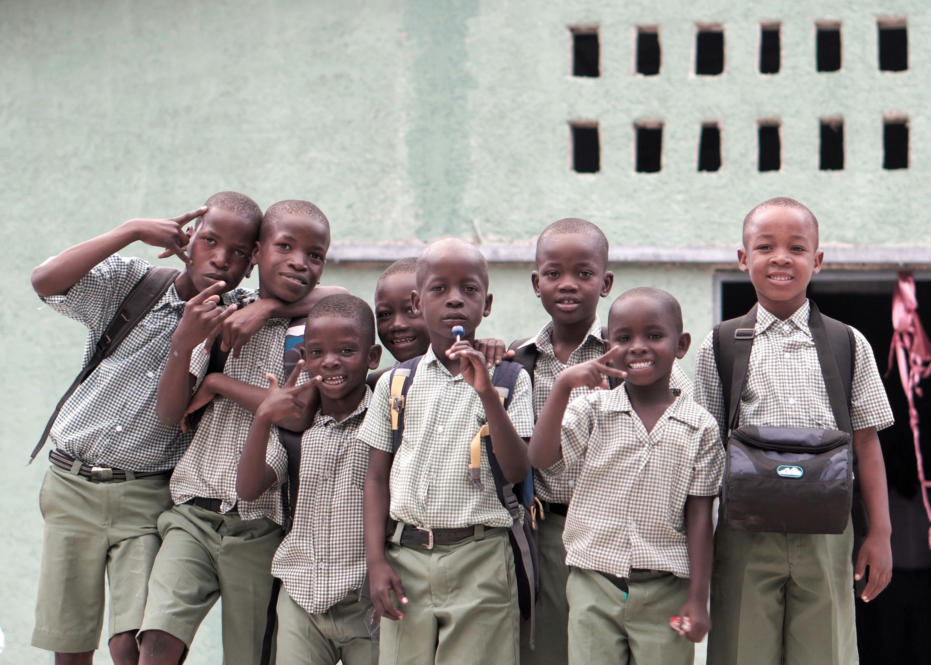 Schoolchildren posing together.